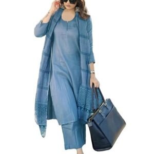 Women's Rayon Blend Solid Straight Kurta with Pant & Dupatta