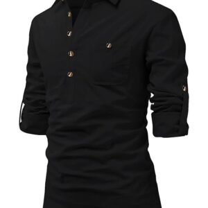 Men Pure Cotton Slim Fit Full Sleeve Spread Collar Short Kurta