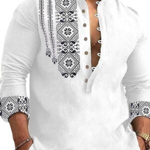 Men's Cotton Blend Mandarin Collar Casual Short Kurta