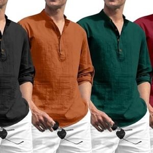 Zombom Men's Cotton Blend Solid Regular Kurta