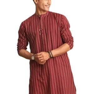 Vastramay Solid Regular Men's Maroon Cotton Kurta