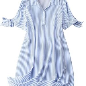 Fashion Striped Shirt Style Mini Dress for Women