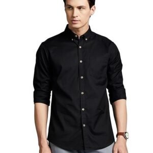 Men Slim Fit Self Design Spread Collar Casual Shirt