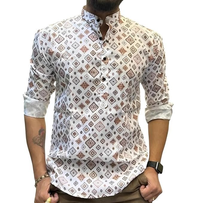Cotton Men's Printed Kurta | Shirt Type Kurta | Full Sleeve Men's Kurta