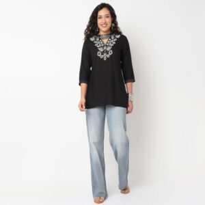 Embroidered V Neck Short Kurti