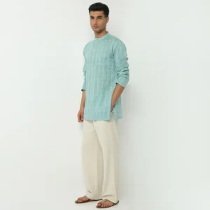 Mandarin Collar Full Sleeve Printed Mid Kurta