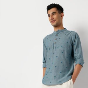 Kurta Shirt™ - Jacquard Yarn Dyed Mandarin Collar Straight Full Sleeve