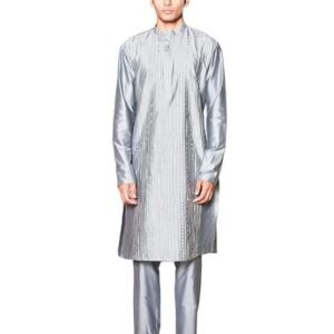 Maruta Sky Blue Embroidered Katan Kurta for Men